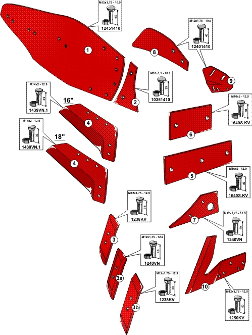 Explosionszeichnung Vogel und Noot Pflugkörper Typ WXL430-PLUS